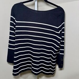 J. Jill Striped Knit Tie-Back Top Black White 3/4 Sleeve Cotton Blend Medium